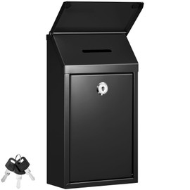 Yaocom Metal Donation Box Collection Box Safe Suggestion Box with Slot and Lock Waterproof Wall Mounted Mailbox Money Lock Box Key Drop Box for Home Outdoor Door, 10.24 x 5.71 x 2.95 Inch (Black)