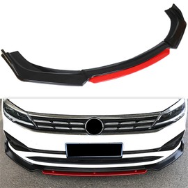munirater Universal Car Front Bumper Lip Body Kit Spoiler Red 2 Layer Lip Matte Glossy Black