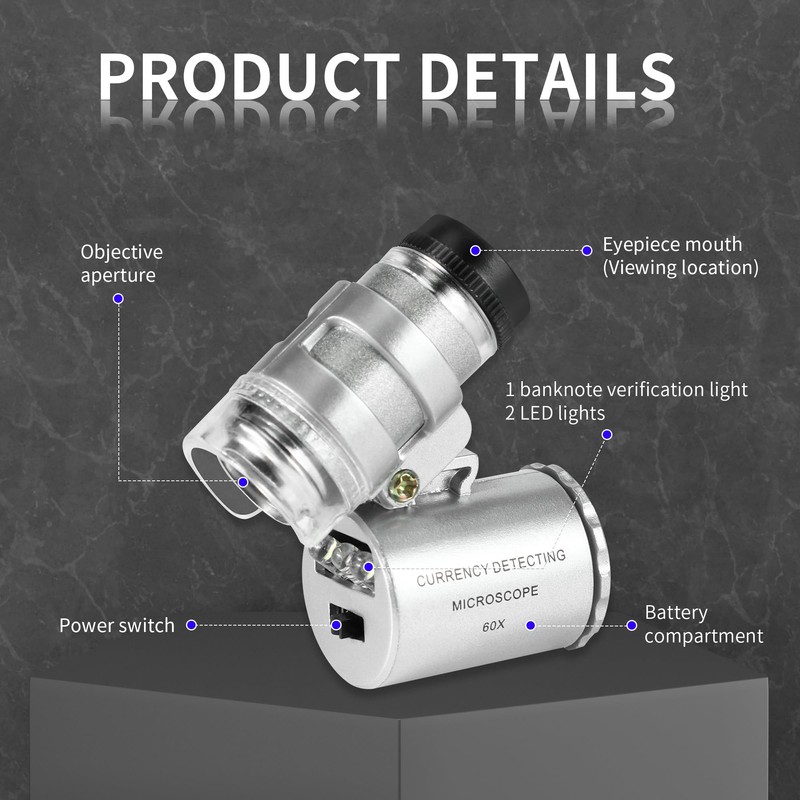 Mini Microscope for Jewellers 60X LED Microscope Pocket Microscope Magnifier