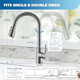 Kitchen Faucet with Pull Down Sprayer, VFAUOSIT Lead-Free Kitchen Sink Faucet Brushed Nickel Stainless Steel Modern High Arc Pull Out Single Hole Kitchen Faucets for Bar RV Bathroom Sink Faucets