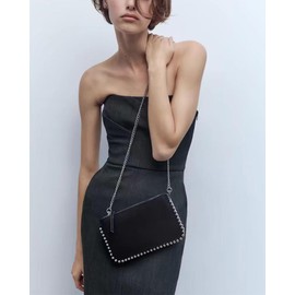 AFKOMST Small Clutch Purses and Wristlet Wallet for Women Formal Evening Bag with Crossbody Chain Strap, Black (black 1)