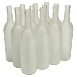 North Mountain Supply 750ml Glass Bordeaux Wine Bottle Flat-Bottomed Cork Finish - Case of 12 - Frosted