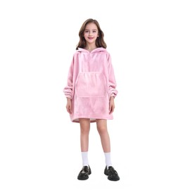 Markdang Manta con capucha para niños, cómoda manta de sherpa rosa con capucha de gran tamaño para niñas, Niños de 6 a 10 años (72 cm), Tamaño de los niños