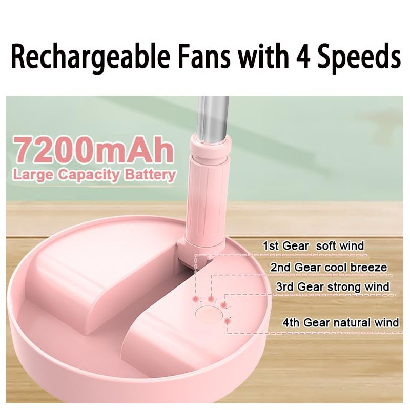 RealinKus Pedestal Fan Foldable table fan, Adjustable Height, 7200mAh Rechargeable,