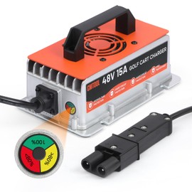 CMTOOL 48 Volt Golf Cart Battery Charger for Yamaha G19-G22, 15 AMP, IP67 Waterproof, 48V Trickle Charger with 2-Pin Plug, Fully Automatic, for Lead-Acid Batteries