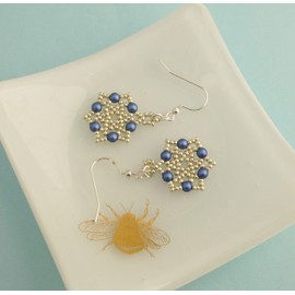 Silver and Midnight Blue Beaded Dangle Earrings