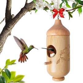 Hummingbird House, Wooden Hummingbird Houses for Outside Hanging, Nest Swinging, Wooden Bird Houses with Cotton, Bow, String, Gardening Gifts Decoration (1 Pack)