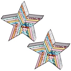 INFUNLY 2PCS Star Sequin Patches 8.5x7.5 Inches Star Sequins Sew On Patches Colorful Sequin Fabric Patches Sew on Clothing DIY Sewing Apparel Accessories for Jeans Jackets Handbag Decor Large Patches