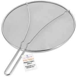 U.S. Kitchen Supply Stainless Steel Splatter Guard 13" Fine Mesh Cover, Grease & Oil, Splatter Screen for Frying Pan, Cooking Pots, with Resting Feet