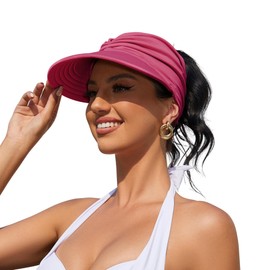 Womens Sun Visor Hat Wide Brim Summer Sun Hats UPF 50+ UV Protection Beach Hats Foldable Golf Visor for Women Rose