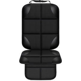 Car Seat Protector, Thick Padding Seat Protector Under Baby Car Seat, 600D Waterproof Non-Slip Fabric Seat Cover for Child and Pet with Pockets (Black 1 pcs)