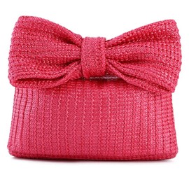GMYIAK Luxury Bow Straw Bag for Women Crochet Tote Handbag Woven Purse Beach Rattan Female Clutch Bag for Summer Party or Wedding, pink