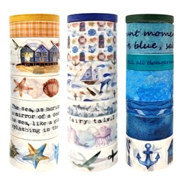 Fulbrio Arts Vintage Ocean Washi Tape Set - 20 Rolls for Scrapbooking, Journaling, Colored Tape,and Gift Wrapping - Decorative Tapes and Bullet Journal Supplies (Retro Ocean)