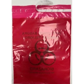 Red Biohazard Specimen Bag 11x15 inches 500 pcs stick on Biohazard infectious waste trash bags blood bag vomit bag for Hospitals, Clinics and Tattoo Parlors by Sponix