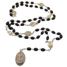 R. Heaven Black glass oval Seven Sorrows medal Mary rosary beads