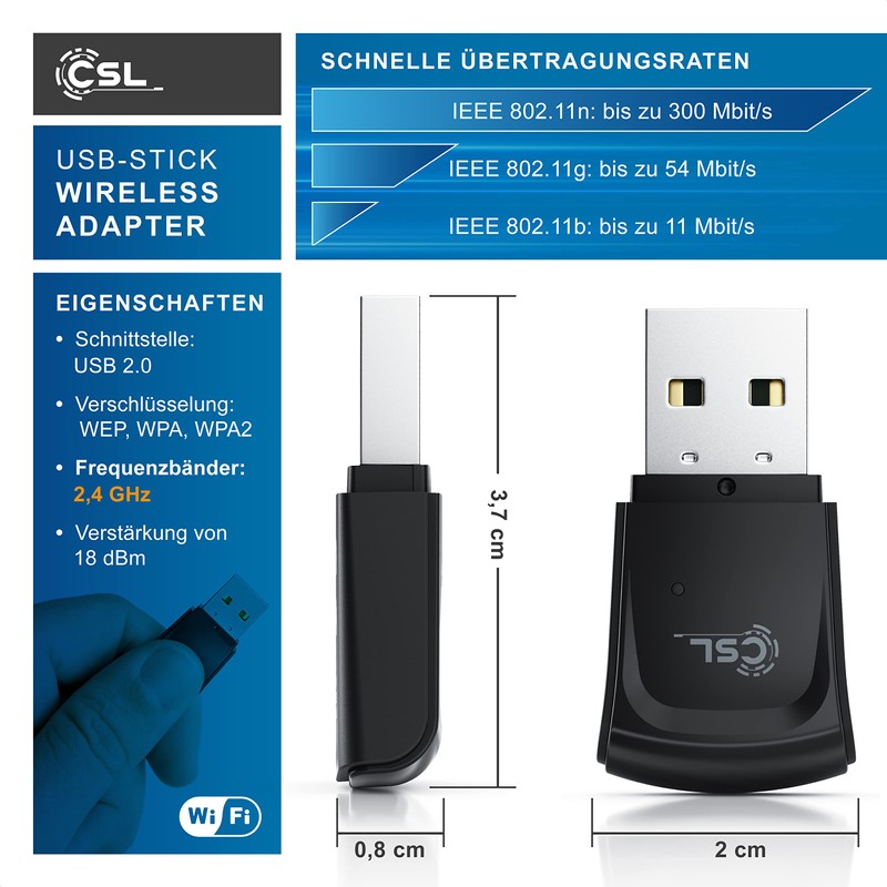 CSL - WLAN 300 Mbps USB Stick Adapter - WiFi