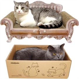 Cat Scratcher Bed, 23 Inch Cat Scratcher Couch and 17.3 Inch Scratch Box with Pad, Modern Large Cat Scratcher Lounger,Unique Cute Corrugated Cardboard Cat Sofa Scratcher,Cat Scratchers for Indoor Cats