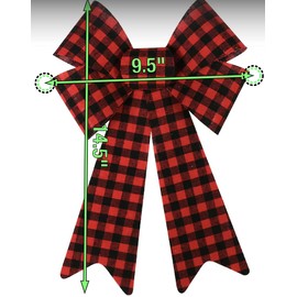 HT- (2Pieces) Holiday Christmas Red and Black Buffalo Check Plaid Bows15-Inch, Christmas Decoration Wreath Bows, Front Door Bows (Includes Emerald Green 12” Holiday Goody Bag) 3 Pack-Bundle