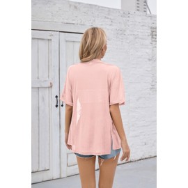 TASAMO Women's Lightweight Open Front Cardigans with Pocket - Summer Casual Elegance（Pink, Large）