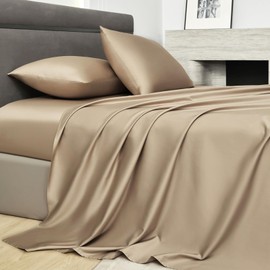 PURE ERA Sheet Set 800 Thread Count Long Staple Cotton Sateen Silky Soft Smooth Hotel Luxury 4 Piece Bed Sheets Set Queen Size, Deep Pocket up to 16" (Dessert Beige, Queen)