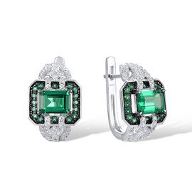Santuzza 925 Sterling Silver Green Spinel Cubic Zirconia Cushion Shape Huggie Earrings for Women