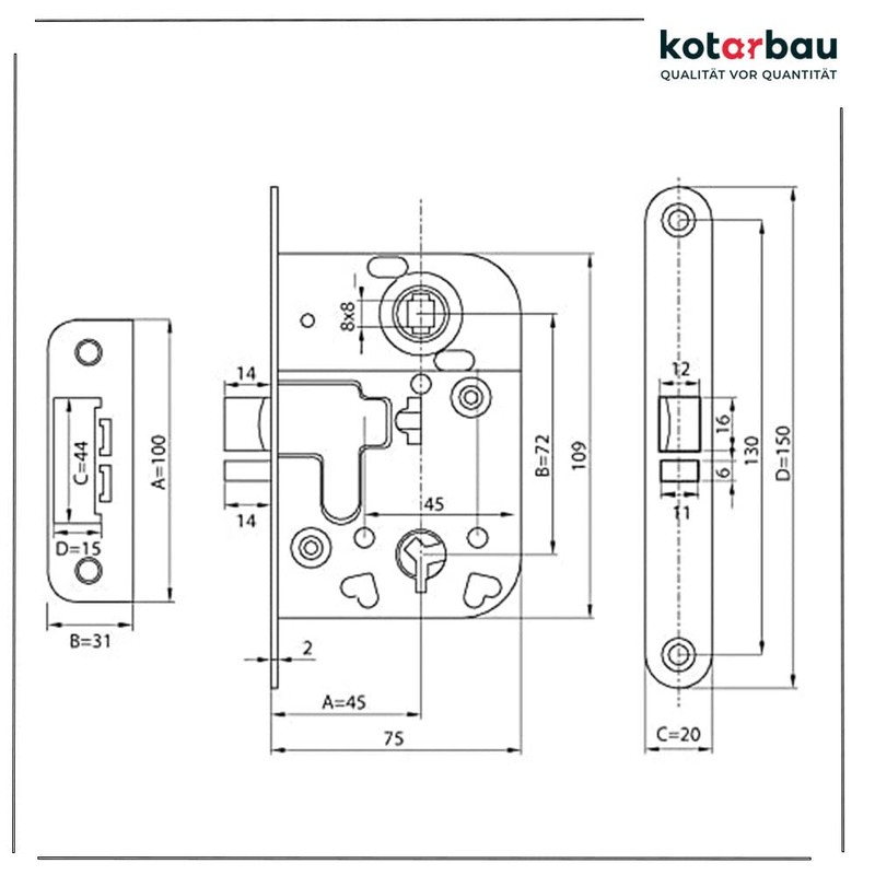 KOTARBAU® Mortise Lock 72/45 WC mm for Interior Doors Universal
