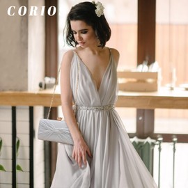 CORIOS Sequin Clutch Bag Pleated Evening Bag for Women Bridal Wedding Purse Sparkly Rhinestone Handbag Glitter Crystal Shoulder Bag Elegant Crossbody Bag for Banquet Prom Cocktail Party Silver