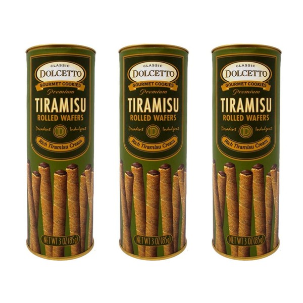 Dolcetto Premium Cream Filled Rolled Wafers Gourmet Tiramisu Cookies - Pack of 3 (3 Ounces)