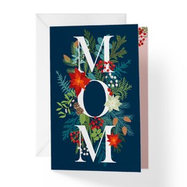 1Up Greetings Christmas Card for Mom | MOM with Xmas Florals | Your Purchase Helps Animals In Need | 5”x7.5” | Individual Card + Envelope | Woman Owned Small Business | Made in USA | XMASMOM2