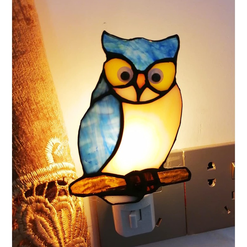 HUIMIEJU Colored Glass Owl Night Light, Children's Room Animal Night