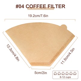 Coffee Filters #4, 200PCS 4 Cone Paper Coffee Filter 8-12 Cup, Unbleached Brown Reusable No 4 Filters Fits for Pour Over and Drip Coffee Maker, Suitable for Home, Coffee Shop Small Business