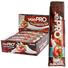 ProFuel Vegane Proteinriegel ERDBEERE - 12x74g - unglaublich lecker - veePRO Proteinriegel 20g Eiwei?, 27% Ballaststoffe - High Protein, High Fiber, Low Carb Eiwei?riegel - 100% vegan & glutenfrei