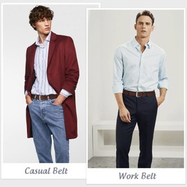 JASGOOD Double Prong Belt for Men,PU Leather Work Belts for Jeans,2 Hole Leather Belts for Men-Casual Leather Belt for Pants,Brown