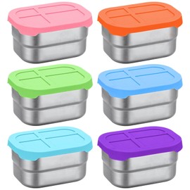 Varku 6 Pcs Stainless Steel Snack Containers for Youngsters, Leakproof Silicone Lids, Metal Box Containers 8 oz, Colorful for School and Outdoor Activities, Long-lasting and Safe Storage