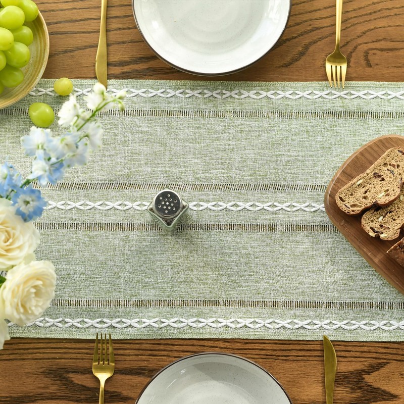 Artoid Mode Boho Sage Green Tassel Table Runner, Farmhouse Style