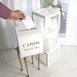 Wedding Card Post Box and Mr & Mrs Decorations Boxes - Unique 4pcs Set-Balloons and 7 Letters Included-Classy Modern Design for Wedding Venue Home Reception Party