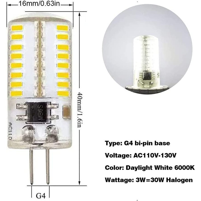 ZHENMING 110V- 130V G4 LED Bulb Dimmable Cool White 6000K