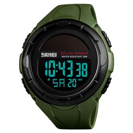FANMIS Men's Solar Powered Casual Quartz Wrist Watch Analog Digital Multifunctional Black Sports Watch (X Army Green)