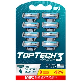 Razor 3 for Men - Replaceable Cartridges for Shaving Razor - 3 Blade Technology Refills - 8 Count Pack - Fits Gillette Mach3 - Soft Shave & Sharp Blades - Cost-effective Refill