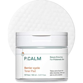P.CALM Barrier Cycle Toner Pad – 60 Pads with Centella Asiatica & Papaya Extract for Soothing, Moisturizing & Exfoliating, Korean Vegan Facial Toners Pads for Sensitive Skin (160ml / 5.41 fl.oz)
