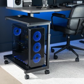 VIVO Large Mobile Adjustable PC Cart, Premium CPU Computer Tower Storage, Rolling Floor Stand, Locking Caster Wheels, Black, CART-PC03P