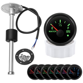 Marine Sailboat 52mm (2'') Water Level Tank Gauge with 7 Colors Backlights 12V 24V with 300mm Water/Fuel Level Sending Unit Sender Sensor