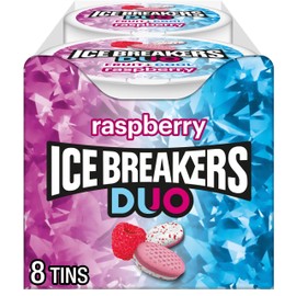 ICE BREAKERS Duo Fruit Plus Cool Raspberry Flavored Sugar Free Mints Pucks, 1.3 oz (8 Count)
