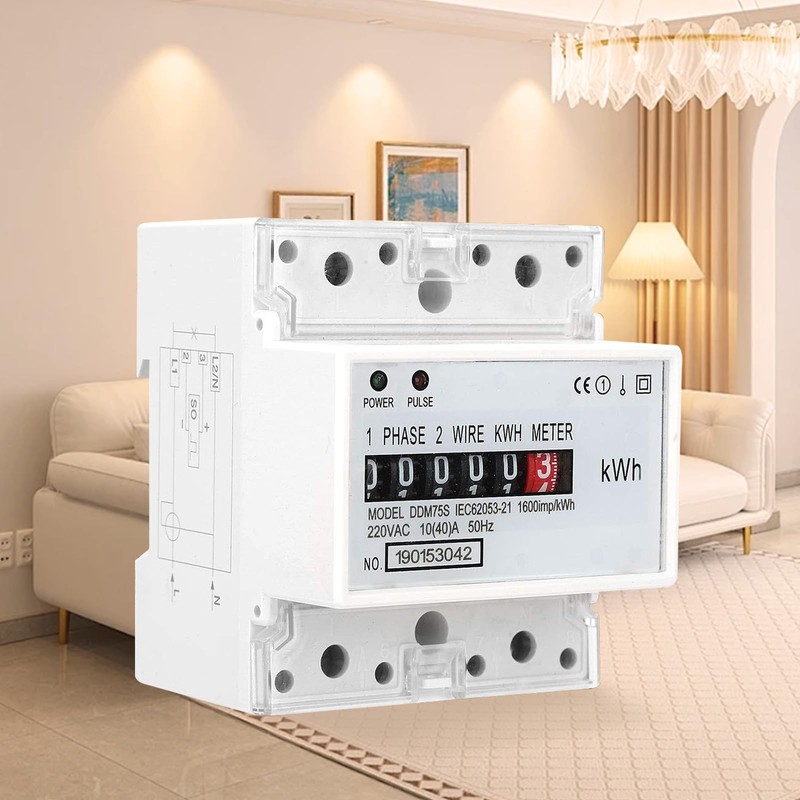 Electric Meter, Single Phase 4P LED DIN-Rail Electricity Power Consumption