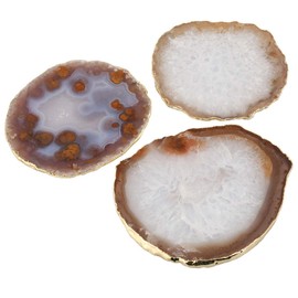 Rockcloud 1 PC Gold Plated Edge Agate Slices Geode Stones,Place Card,Irregular Home Decoration Healing Crystals Collection 3-4"