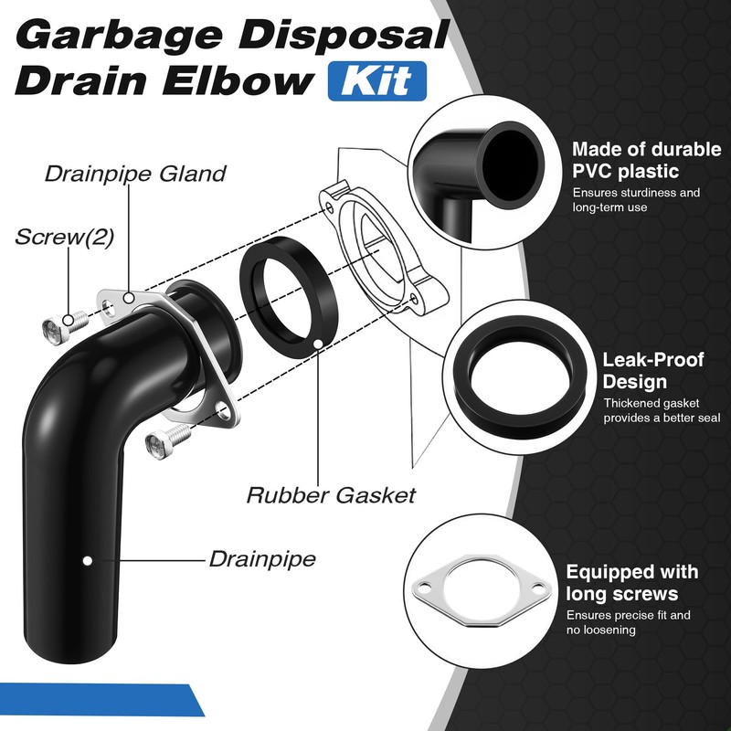 Saillong 2 Set Garbage Disposal Drain Elbow Replacement Kit, Includes