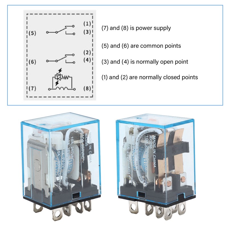10Pcs Coil Power Relay Small Intermediate Electromagnetic 8 Pin 2