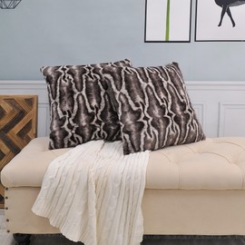 BYTIDE Printed Faux Fur Decorative Square Throw Pillow Covers 20 x 20 Inches Pack of 2, Plush Soft Cushion Case Pillowcase for Couch Bed Car Bedroom Living Room, Snake Brown