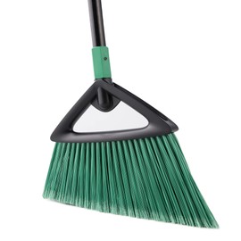 Eyliden Broom, Angle Broom with 57" Long Handle, PET Bristles - Fit Heavy-Duty Cleaning, Also Works Well Fine Dust - Commercial Outdoor Indoor Sweeper for Courtyard Sidewalk Deck Kitchen Lobby, Green
