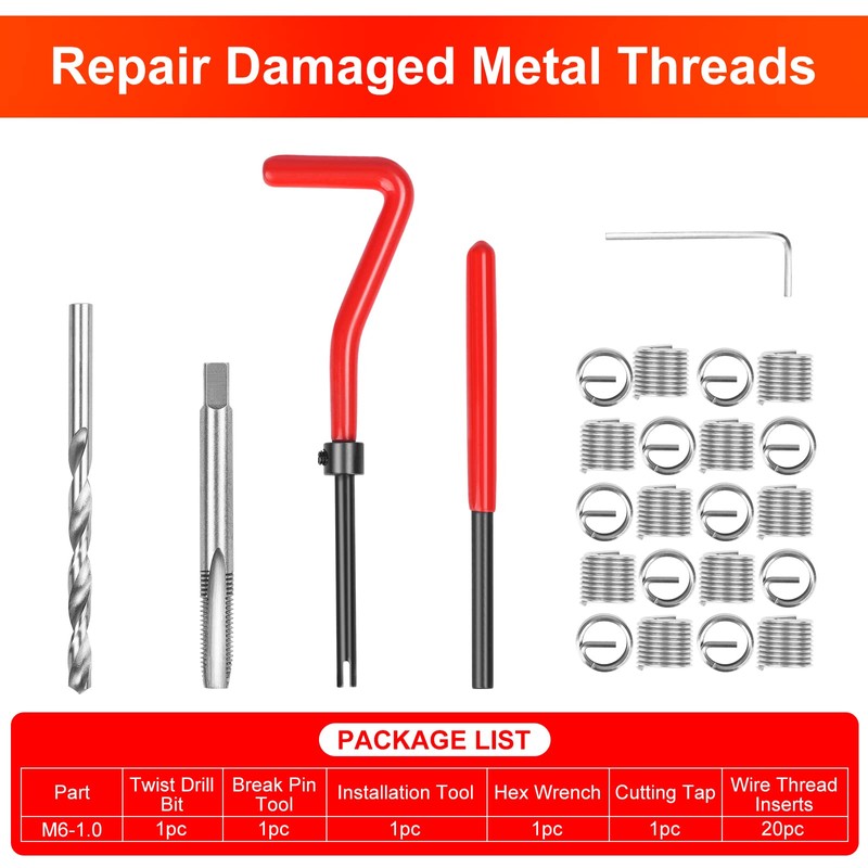 JMMRRR Thread Repair Kit M6 X 1.0mm, Helicoil Metric Thread